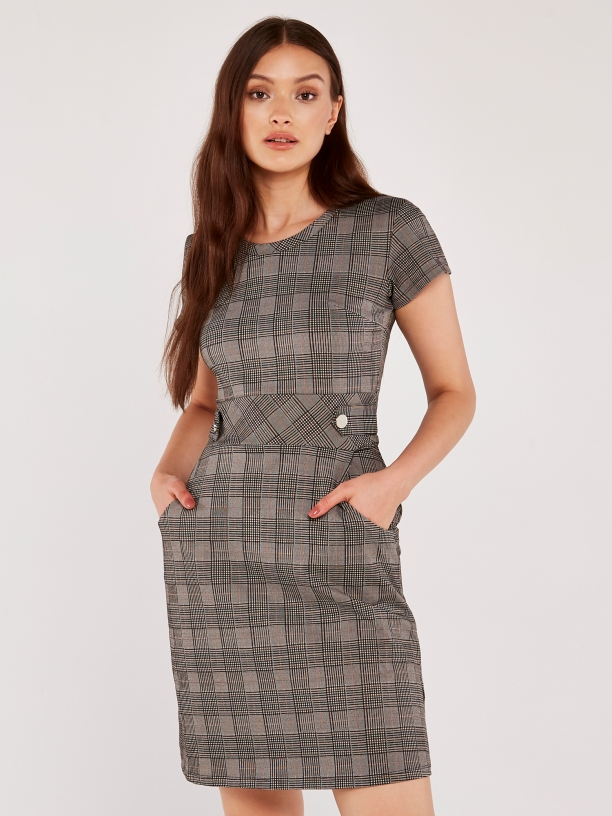 Apricot Plaid Shift Dress